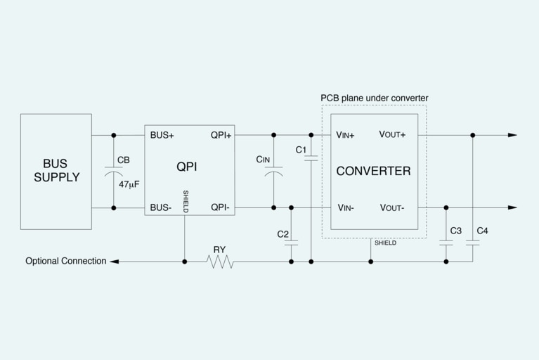 EMI filter (labeled QPI) is often employed at the input of a DC-DC converter, with its cutoff frequency determined by the switching frequency of the converter image